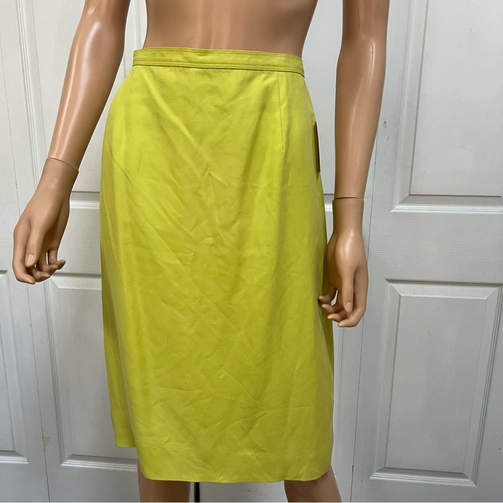 Dana Buchman Lime Green 100% Silk Button-Up Blazer & Skirt Set Belted Sz 12 NWT - Picture 9 of 16